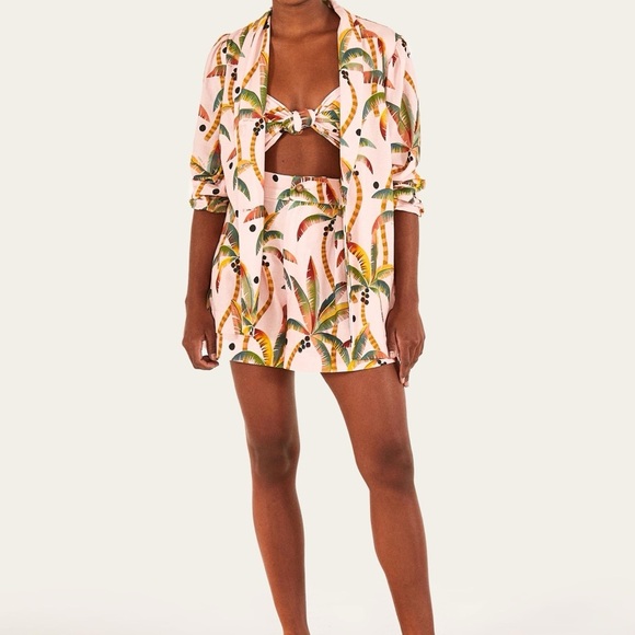 Farm Rio Pink Samba Dos Coqueiros Printed Linen Crop Top Size Medium NWT - Picture 12 of 12